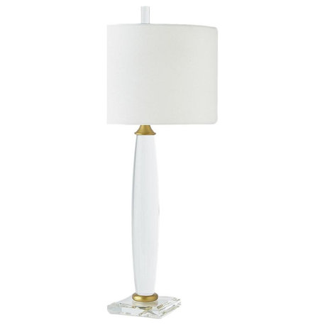 Antique Style Tapered Crystal Column Table Lamp Brass White Clear 36 in Tall