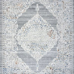 Tayse - Veda Traditional Medallion Gray/Teal Rectangle Area Rug, 5'x7' - This romantic floral high-low pile rug will add a textural touch to any style of décor. The subtle medallion pattern is distressed for an enchanting appeal. Vacuum on high pile setting to remove debris taking care to avoid fraying the edges. Rotate periodically to extend the life of your investment.