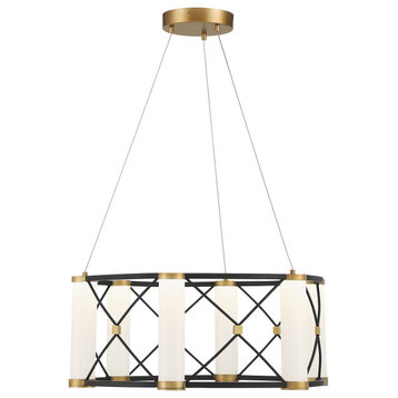 Aries 6-Light LED Pendant, Matte Black With Burnished Brass Accents