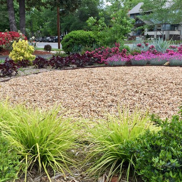 Perennials around seating area.