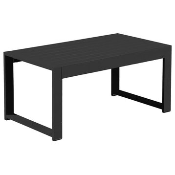 Benzara BM287846 Coffee Table, Polyresin Surface, Jet Black Aluminum Frame