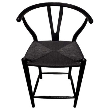Wishbone Y Chair, Counter Stool, Black and Black Cord