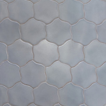 Rookwood Tile: Ornate White & Blue Bathroom