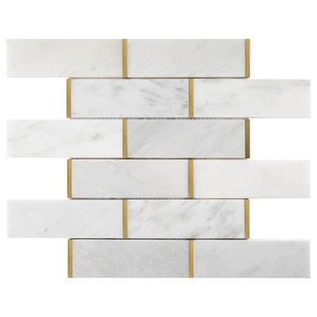 2x6 White and Gold Metal Stainless Steel Polished Marble Tile (10 sheets)