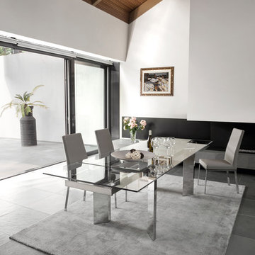 Bess Upholstered Chairs - Chromed Metal + Leather Taupe Seats