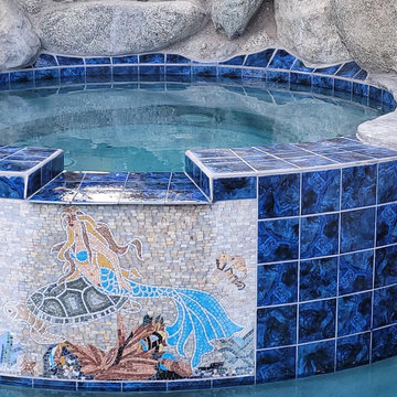 Artistic Mermaid Turtle - Flower Mosaic Luxury Handcrafted Natural Stone Art