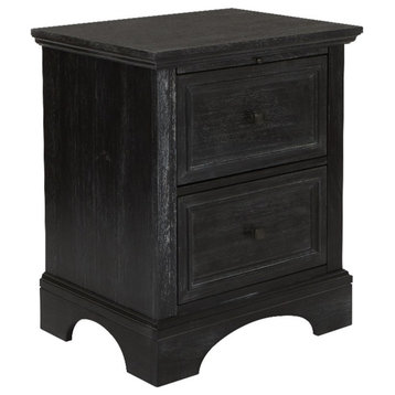 Farmhouse Basics 2 Drawer Nightstand with Tray in Wood Rustic Black Finish