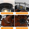 Black Cage Flush Mount Ceiling Light, Fan And Remote Control, 5 Light