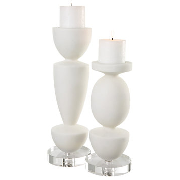 Lido White Stone Candleholders, Set/2"