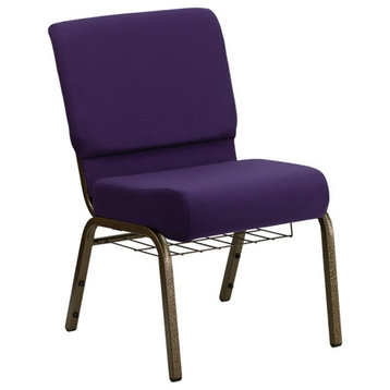 Hercules Series 21" Church Chair, Royal Purple Fabric With Cup Book Rack