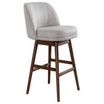 Armen Living - Sadie Brown Solid Wood 30" Swivel Barstool, Taupe Fabric, Set of 3 - The Sadie Barstool brings a refined blend of style and comfort to your kitchen island, counter, or home bar. Featuring a low-back design with a rectangular upholstered seat and sleek curves, this modern transitional barstool offers an elegant seating solution. Upholstered in durable polyester fabric, the soft fiber-wrapped foam cushioning ensures superior comfort for everyday use or entertaining guests.