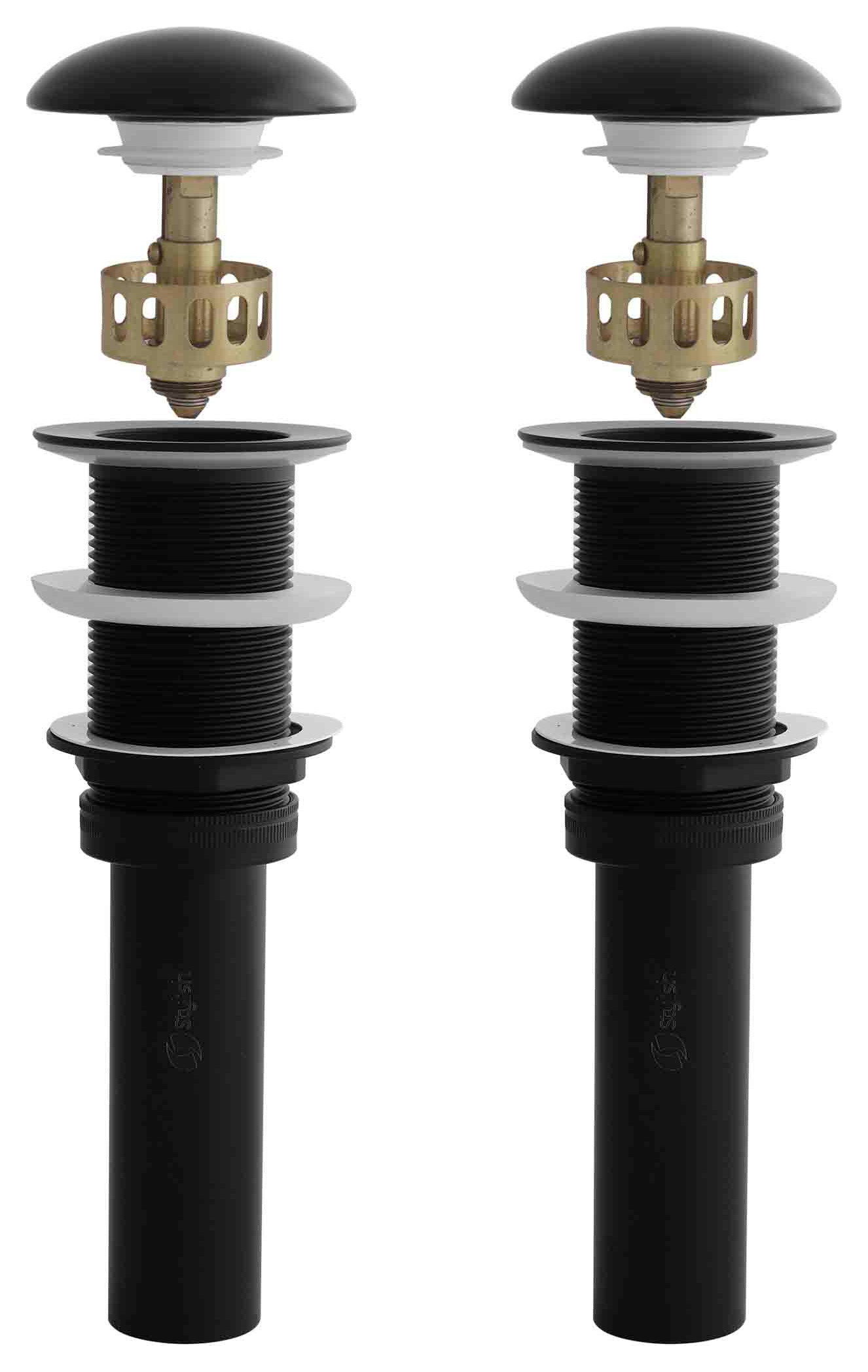 STYLISH Vessel Sink Pop-Up Drain with black ceramic cap, Set of 2