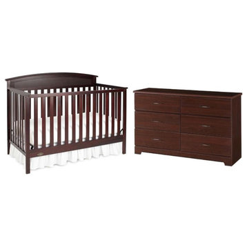 Home Square 2-Piece Set with 4-in-1 Crib & 6 Drawer Dresser in Espresso
