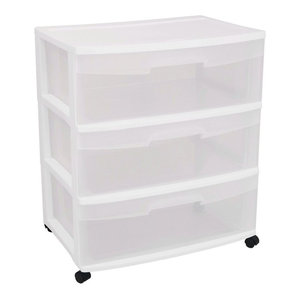 Sterilite 3 Drawer White Wide Storage Drawer Cart Modern