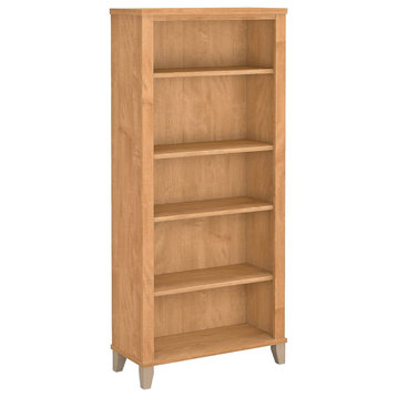 Tall Bookcase, Tapered Legs With Adjustable Shelves, Maple Cross Finish