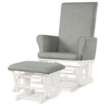 Costway Glider and Ottoman Cushion Set Wooden Baby Nursery Rocking Chair Grey