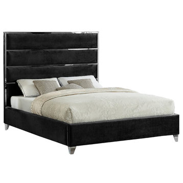 Zuma Velvet Upholstered Bed, Black, Full