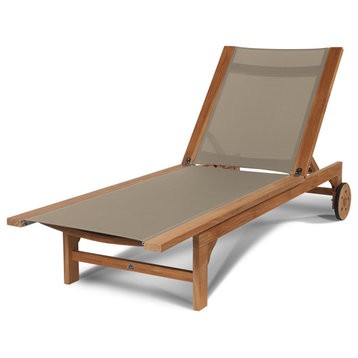 Montauk Teak Outdoor Reclining Sunlounger in Taupe with Wheels