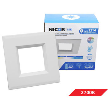 NICOR 4" Square LED Retrofit Downlight Kit, Dimmable, White, 2700k