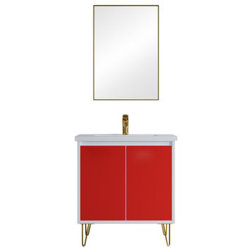 Dello 30" Single Bathroom Vanity Set With V Legs, Red