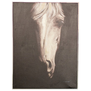 Oil Painting Black & White Front View Horse with Silver Frame