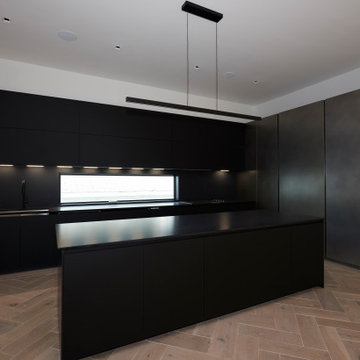 Sleek Black Modern Kitchen with Integrated Appliances