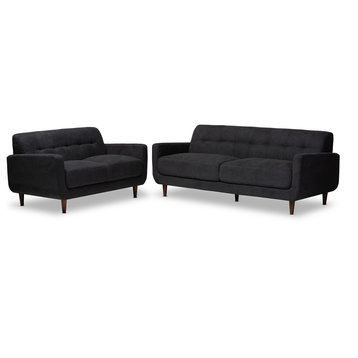 Gilroy Mid-Century Modern Upholstered 2-Piece Living Room Set, Dark Gray