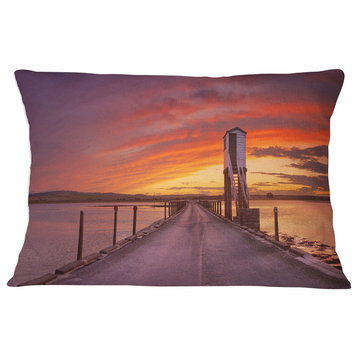 Holy Island of Lindisfarne Panorama Wooden Sea Bridge Throw Pillow, 12"x20"