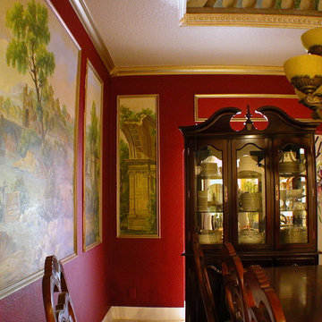 Traditional landscape murals on canvas adhered to walls