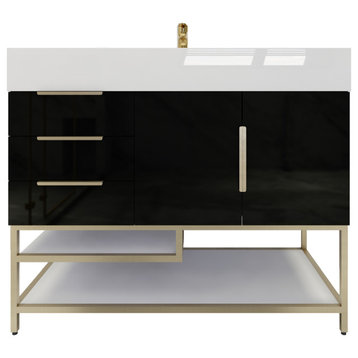 Madison 42" Free Standing Vanity with Reinforced Acrylic Sink/Left Drawers, High Gloss Black
