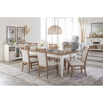 Rectangular Extendable Dining Table With 6 Upholstered Dining Chairs