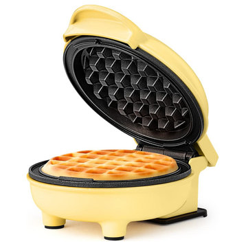 Personal Non-Stick Waffle Maker, Black - 4-inch Waffles in Minutes., Yellow