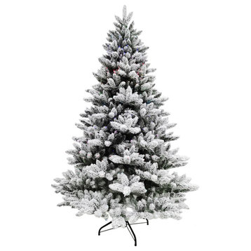 Indoor 7.5' Flocked Fiber Optic Prelit Christmas Tree With LED Dancing Lights