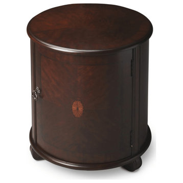 24" Dark Brown And Cherry Manufactured Wood Round End Table