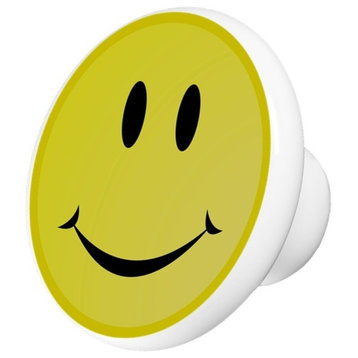 Yellow Smiley Face Ceramic Cabinet Drawer Knob