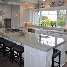 Large gas stove top, large fridge and double ovens