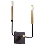 Quorum International - Lacy 2-Light Wall Mount, Textured Black / Aged Brass - Illuminate a living room, foyer or washroom with the Mid-Century Modern inspired Lacy wall mount. With a sleek appeal that is rooted in minimalist design, this luxury luminary exudes a nostalgic essence thanks to its geometric design and Aged Brass-Noir finish combination. The upscale appeal in this fixture is boosted once again by the ambient glow of the twelve individual candelabra light sources. Fit for any modern-industrial look as well as any minimalist-loft ensemble. Suited for indoor as well as outdoor spaces, thanks to its damp listing.