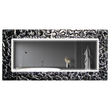 Pana Luxury Murano Glass Double Vanity LED Mirror, Black And Silver