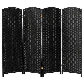 4 ft. Short Diamond Weave Fiber Room Divider Black 4 Panel