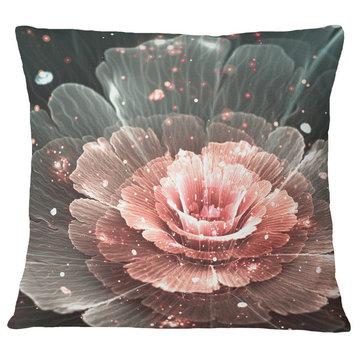 Abstract Fractal Pink Gray Flower Floral Throw Pillow, 16"x16"