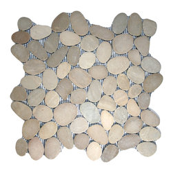CNK Tile - Hand-Sorted River Stone Mosaic - Sliced Black Pebble Tile, 12x12 Sheet - Mosaic Tile