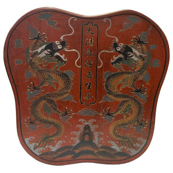 Chinese Distressed Brick Red Dragons Graphic Square Shape Box Hws3393