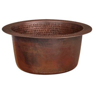 10" Round Hammered Copper Bar Sink With 2" Drain Opening