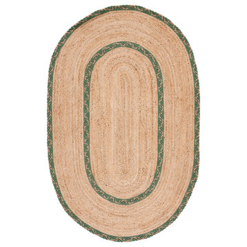 Safavieh Vintage Leather Collection NFB260Y Rug, Natural/Green, 6' X 9' Oval