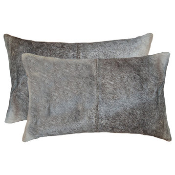 12"x20" Torino Kobe Cowhide Pillows, Set of 2, Salt and Pepper/Gray and White