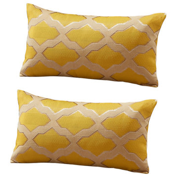 Safi Jacquard Lumbar 2 Pieces Pillow Shell Set, Gold, 14"x26"