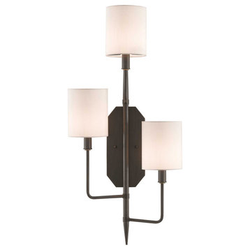 Knowsley 3 Light Wall Sconces, Oil Rubbed Bronze with Off White Shantung Shade