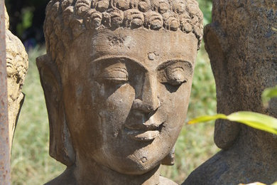 decoration bouddha en pierre sculptée 55 cm