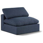 Meridian Furniture - Comfy Beige Linen Textured Fabric Modular Chair, Navy, Linen Textured Fabric, Armless Chair - Give your space a whole new look with this navy Comfy linen textured fabric armless chair. This handsome chair fits nicely with other items in the Comfy collection and is a versatile seating option designed for adaptability, comfort and style. Wrapped in rich navy durable linen textured fabric upholstery, this chair offers a plush embrace of overstuffed down feather cushions, carefully crafted to deliver the highest level of comfort. The perfect seat for creating an oasis for relaxation, this chair has thick foam surrounding its frame for added support and coziness.