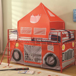COASTER 460330 RED FIRE ENGINE TWIN TENT LOFT BED WITH ATTACHED LADDER - Kids Beds